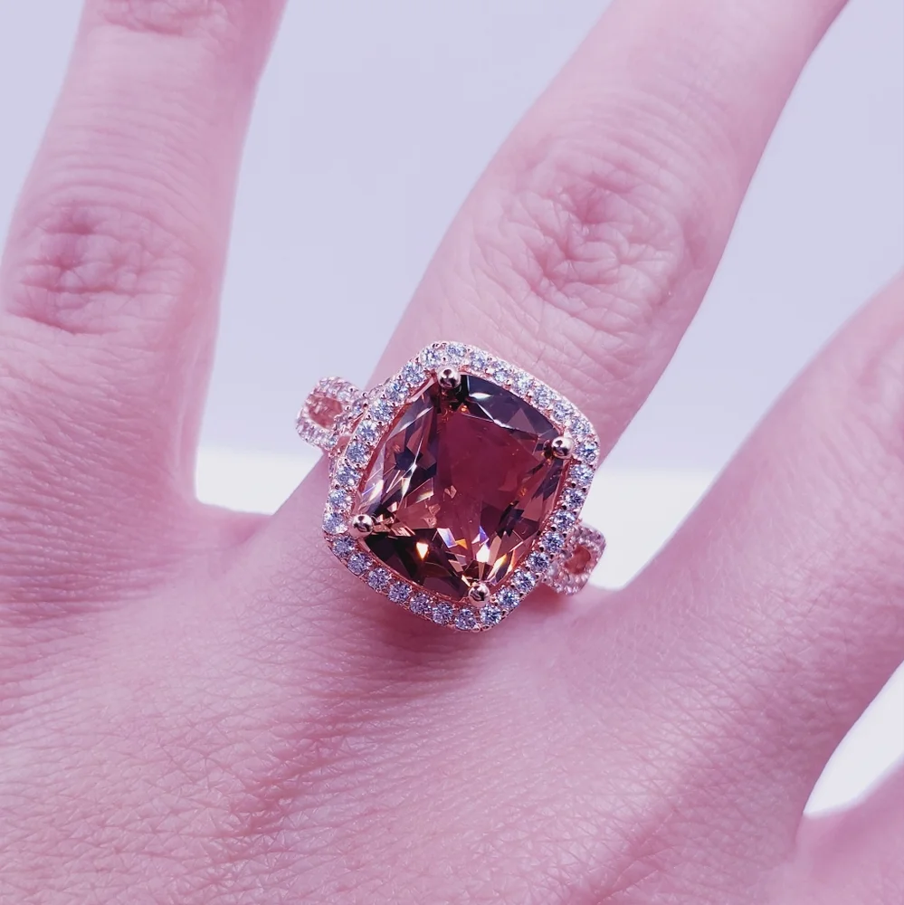 18k Rose Gold - 925 Brown Morganite Halo Ring